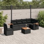 vidaXL Salon de jardin 7 Pièces avec coussins noir résine tressée