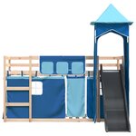 vidaXL Lit superposé avec toboggan et rideaux bleu 90x190 cm