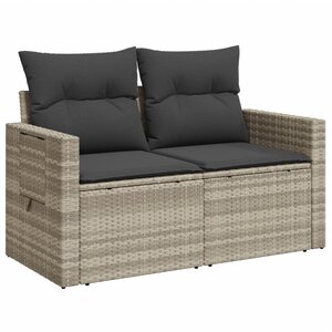 vidaXL Canapé de jardin 2 places et coussins gris clair résine tressée