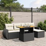 vidaXL Salon de jardin 6 Pièces avec coussins noir résine tressée