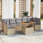 Ensemble de canapé de jardin 8 pièces coussins beige rattan poly acacia