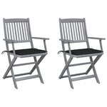 vidaXL Chaises pliables d'extérieur lot de 2 et coussins Bois d'acacia