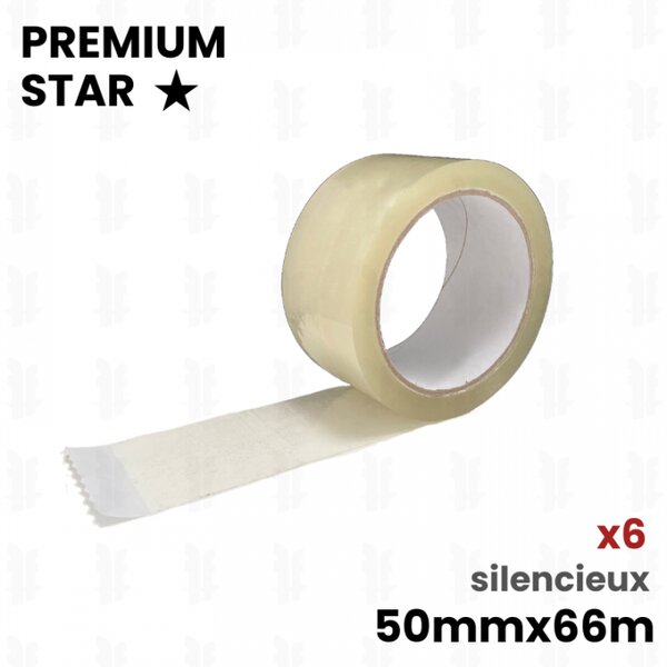 6x rouleaux adhésifs Transparent silencieux PREMIUM STAR 50x66