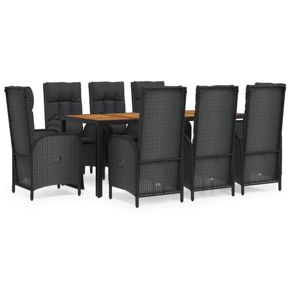 vidaXL Mobilier à dîner de jardin 9Pièces et coussins noir résine tressée