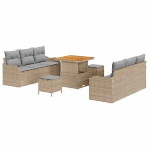vidaXL Ensemble de canapé de jardin 9 Pièces Beige polyrotin