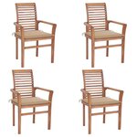 vidaXL Chaises à dîner 4 Pièces avec coussins beige Bois de teck solide