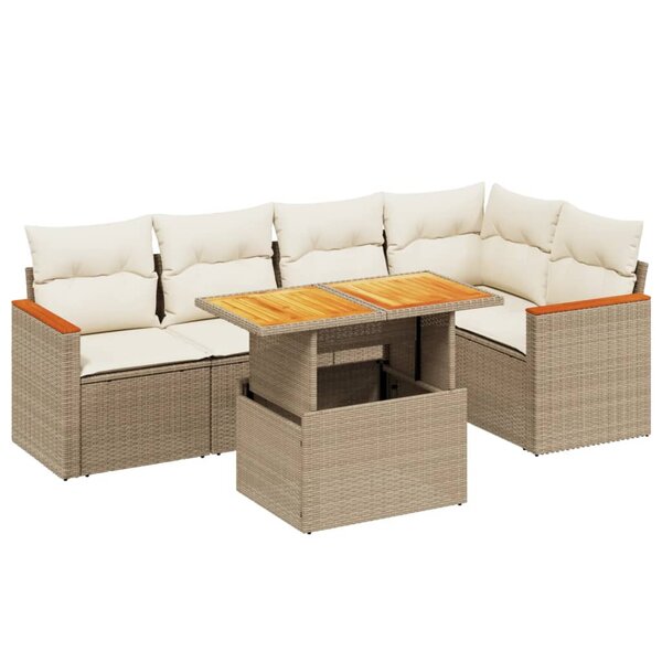 vidaXL Salon de jardin avec coussins 6 Pièces beige résine tressée