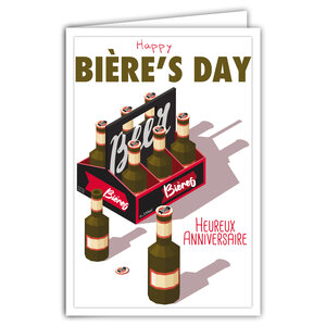 Carte Anniversaire - Happy Bière's day avec Enveloppe - Mini Poster Format 17x11 5cm - Style Rétro Vintage - Zythologue Bièrologue Brasseur Malt Houblon Bar - Fabriquée en France