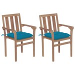 vidaXL Chaises de jardin 2 Pièces avec coussins bleu clair Teck massif