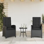 vidaXL Chaises inclinables de jardin lot de 2 et coussins noir rotin