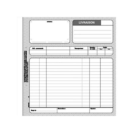 Carnet de bons de livraison Manifold, trois exemplaires, 50 feuilles tripli sans carbone, 210 x 210 mm (paquet 5 unités)