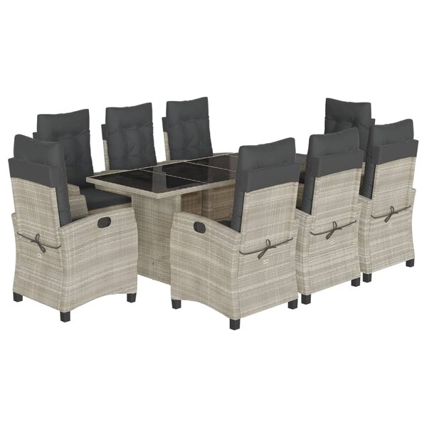 vidaXL Ensemble à manger de jardin et coussins 9 Pièces gris clair rotin