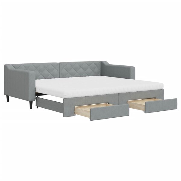 vidaXL Lit de jour avec gigogne et tiroirs gris clair 90x200 cm tissu