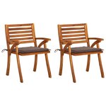 vidaXL Chaises à manger de jardin lot de 2 avec coussins Acacia massif
