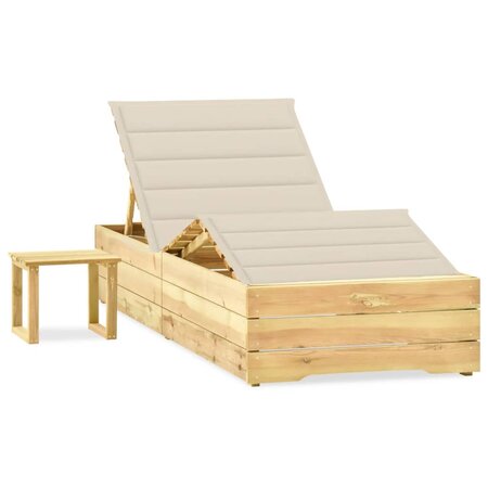 vidaXL Chaise longue de jardin avec table et coussin Pin imprégné