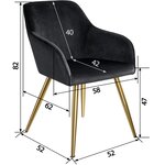 Lot de 2 chaises pieds doré siège de salon cuisine salle à manger design élégant noir 08_0000165