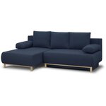 Canapé d'angle gauche convertible MIKA 3 places - Tissu bleu foncé - Coffre de rangement - 218 x 98/145 x 84 cm