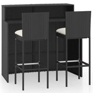 vidaXL Ensemble de bar de jardin avec coussins 3 Pièces Noir