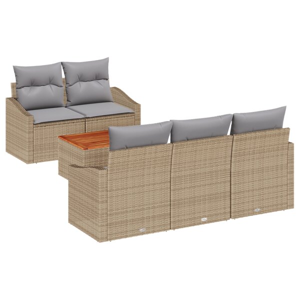 vidaXL Ensemble de canapés de jardin 6 pièces avec coussins beige poly rotin acacia