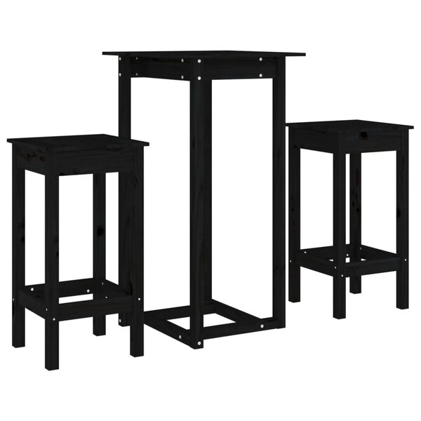 vidaXL Ensemble de bar 3 Pièces Noir Bois de pin massif