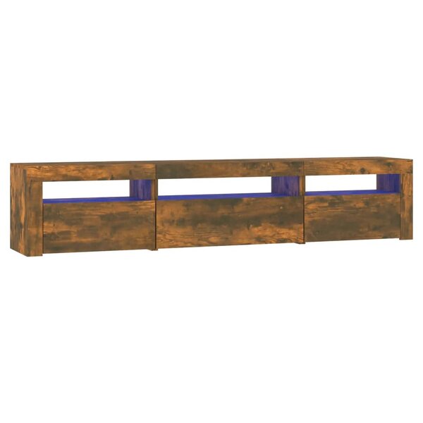 vidaXL Meuble TV avec lumières LED Chêne fumé 195x35x40 cm