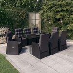 vidaXL Ensemble à manger de jardin avec coussins 9 Pièces noir