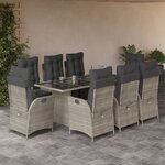 vidaXL Ensemble à manger de jardin et coussins 9 Pièces gris clair rotin