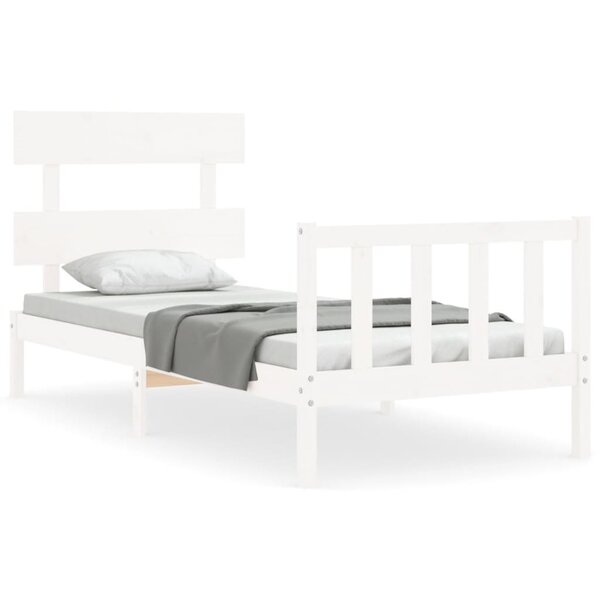 vidaXL Cadre de lit avec tête de lit blanc 90x200 cm bois massif