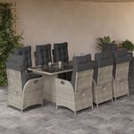 vidaXL Ensemble à manger de jardin et coussins 9 Pièces gris clair rotin