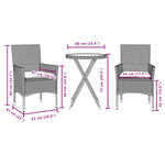vidaXL Ensemble de bistro avec coussins 3 Pièces beige rotin et verre