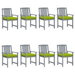 vidaXL Chaises de jardin et coussins lot de 8 Bois acacia solide Gris