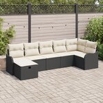 Ensemble de Canapé de Jardin 7 Pièces avec Coussins Noir Poly Rattan