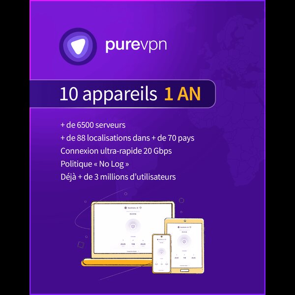 PureVPN - 10 appareils - Abonnement 1 an