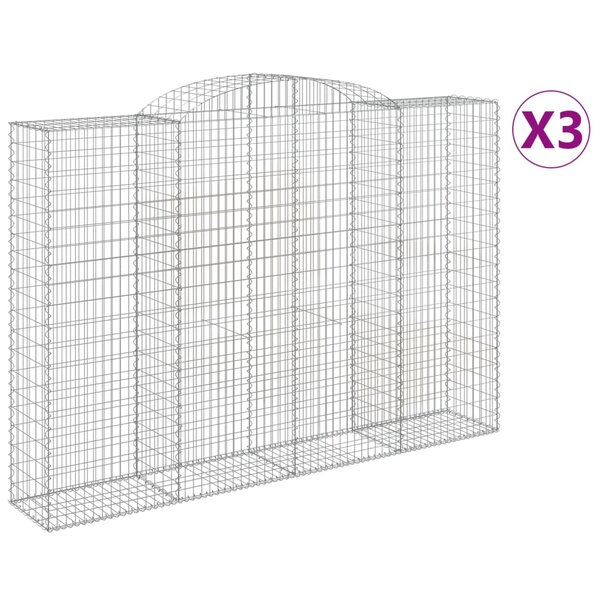 vidaXL Paniers à gabions arqués 3 Pièces 300x50x200/220 cm fer galvanisé