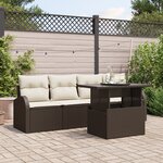 Ensemble de canapés de jardin 5 pièces avec coussins en rotin poly marron