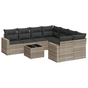 vidaXL Salon de jardin 9 Pièces avec coussins gris clair résine tressée
