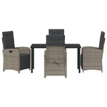 Set de salle à manger de jardin 5 pièces avec coussins en poly rotin gris vidaXL
