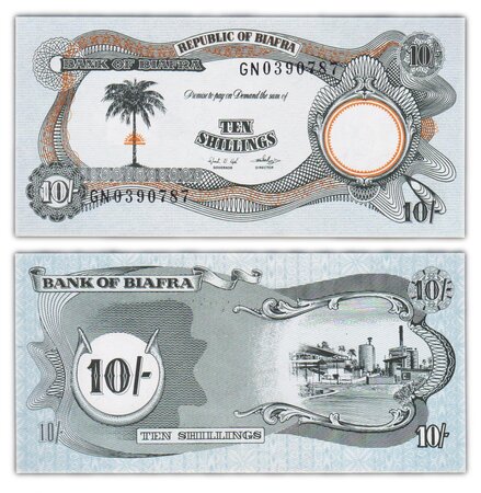 Billet de collection 10 shillings 1968 biafra - neuf - p4