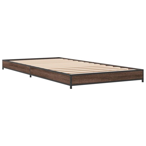vidaXL Cadre de lit chêne marron 100x200 cm bois d'ingénierie et métal