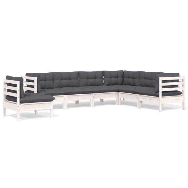 vidaXL Salon de jardin 7 Pièces avec coussins blanc bois de pin massif