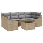 vidaXL Ensemble de Canapé de Jardin 7 pièces avec Coussins Beige Rattan Poly