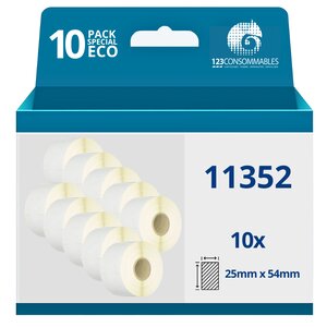 123CONSOMMABLES - Pack de 10 Rouleaux étiquettes compatibles avec DYMO 11352 grandes étiquettes de retour - 25mm x 54mm