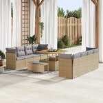 Ensemble de Canapés de Jardin vidaXL 11 Pièces Avec Coussins Beige Rotin Poly Acacia