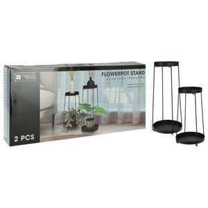 H&S Collection Support de pot de fleurs 2 Pièces métal noir
