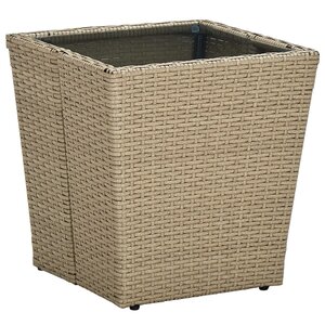 vidaXL Table à thé Beige 41 5x41 5x44cm Résine tressée et verre trempé