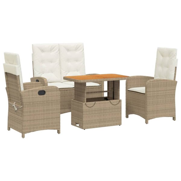 vidaXL Ensemble à manger de jardin coussins 4 Pièces beige résine tressée
