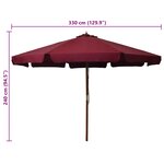 vidaXL Parasol avec mât en bois 330 cm Bordeaux