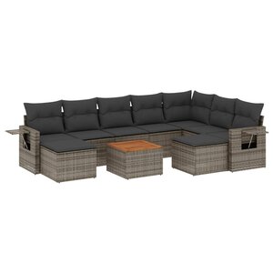 vidaXL Salon de jardin avec coussins 10 Pièces gris résine tressée