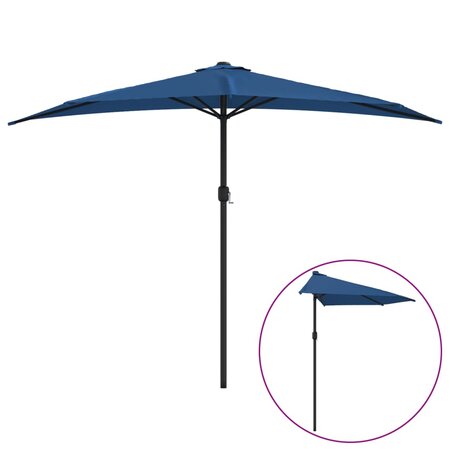 vidaXL Parasol de balcon avec mât en aluminium Bleu 300x155x223cm Demi