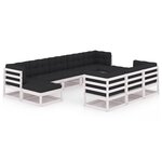 vidaXL Salon de jardin 10 Pièces avec coussins Blanc Bois de pin massif